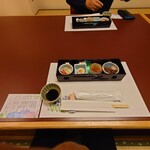 日本料理あじさい - メニューは拝見することなく、既に

●飛騨牛石焼き会席　6,600円

が電話予約注文されている

■会席料理は
3,000円、4,000円、6,600円、9,000円の設定がある