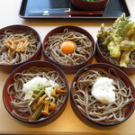 奥出雲そば処 一福 - 舞茸天ぷら・玉子・とろろ・山菜おろし・刻み揚げ