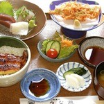 Unase - 鰻ぷく膳（うな瀬自慢のうな丼と地魚のお刺身静岡由比の名産生桜えびのかき揚げと大満足いただけること間違いなし！