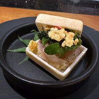 炭火割烹 樹樹 - アジと菜の花と大麦の最中