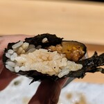 黒さつま鶏 煉火 - 皮と奈良漬けの手巻き