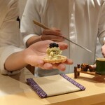 銀座 しのはら - フォアグラ、オリーブジャム、オリーブアイスの最中