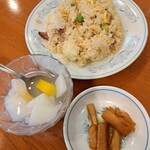 Chimmi Rou - 麺セットの半チャーハンと杏仁豆腐、メンマ