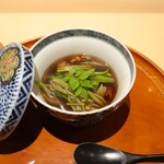 銀座 しのはら - 群馬上野村猪豚 、クレソン、筍 (姫竹)、蓴菜、豆餅