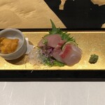Kagurazaka Kuro Ba Tei - 鮮魚3種盛り（姫鯛.鰤.イカ刺し雲丹）