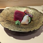 鮨 なかや - お造り2　本鮪・活車海老・帆立・くもあし揚