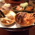 御料理　魚安 - 八寸。さわら西京焼き、白魚、ナマコ、海老頭素揚げ：2014/3