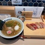 Sushi To Ramen Uogashiya - 赤酢にぎり鮨と追いかつおラーメンセット