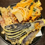 Teuchi Udon Ishiduka - 天ぷら野菜三点盛り（かき揚げ、茄子、茗荷）