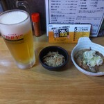 Teppan Sakaba Tetsuichi - ちょい飲みセット(生ビール、牛もつ味噌煮込み) 980円 ♪