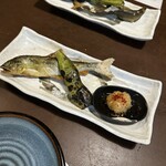 Obanzai Sengyo Hachiya - 天然鮎の塩焼き　そら豆