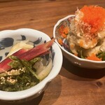 魚とおばんざい 泉士 - みょうがとセロリの浅漬け   和風ポテトサラダ