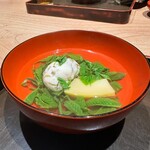 日本料理 徳専 - ⚫︎貝柱とめかぶの糝薯&たけのこ