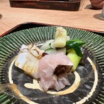 日本料理 徳専 - ⚫︎真蛸とハモと春野菜、まわりは梅肉ソース