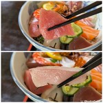 うみおと - 上 鮪中とろ
下 鰤の腹部