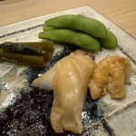 すし処 睦月 - 三河湾のミル貝、ワタ、花山葵