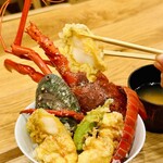 かねかつ食堂 - 伊勢海老と鮑の天丼