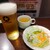 いきなりステーキ - 料理写真:セットのサラダ&スープと生ビール