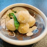 村民食堂 - ポテトフライ(里芋の天ぷら)美味い！