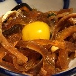 夕凪橋 多古安 - 河豚の皮、ウズラの卵黄を溶いて頂きます