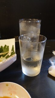 Izakaya Kihachi - 高知では、日本酒のグラスが普通の水のコップ。つまり、1合近くある…