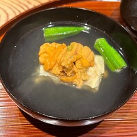 京味 もと井 - 渡り蟹の湯葉巻き　雲丹　オクラ　柚子胡椒　お椀