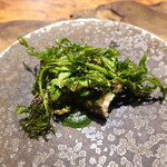 ル クーリュズ - 穴子の炭焼き、ケール、タラの芽、黒キャベツのソース