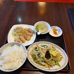 揚子江 - 野菜炒めと豚天セットご飯大盛り