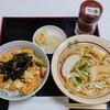 日乃出本店 - 令和6年5月 ランチタイム(12:00頃〜14:00)
ミニ丼セット 税込580円
ミニ玉子丼、ミニうどん、漬物