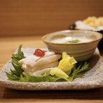 焼鳥火團 - ◆前菜
      蒸し鶏と梅ソース
      新じゃがいもの摺り流し