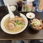 Menya Joutarou - 【2024.5.14(火)】コク旨鯛ラーメンすっきりクリア（並盛・150g）950円→500円＋ミニ豚丼250円