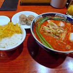 支那麺 はしご - 搾菜だんだん大辛・麺硬・柚子増し（バムセＳｐｅｃｉａｌ）＋焼売２個＋ご飯・漬物＝バムセＳｐｅｃｉａｌ　Set