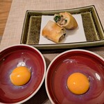 和酒 和食 御結び - 和牛すき焼きの揚げ春巻き～黄身添え～