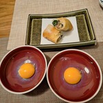 和酒 和食 御結び - 和牛すき焼きの揚げ春巻き～黄身添え～