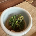 味道広路 - ボタンエビのがんもどき、原木椎茸、せり