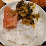 Hakata Motsunabe Yamaya - ご飯、明太子、辛子高菜おかわり自由
