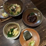 よなよな - お茶漬け、おにぎり、漬物盛り合わせ、蛸の柔らか煮
