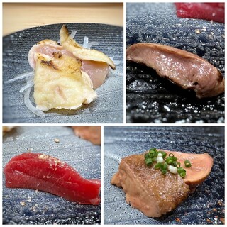 Sushi To Amakusadaiou Amane - ＊胸肉のたたき、白肝、ハツ、ズリ、、全て美味しい。白肝は3倍程度頂きたいといつも思います。(^_^;