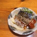 Seared marinated mackerel with plum sauce