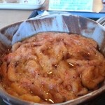 手打そば ながいけ - 桜海老の天せいろの掻き揚げ、下のかけ汁は熱々(2014.3.7)
      