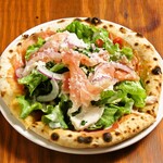 Healthy salad pizza with Prosciutto and chicken