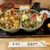 みなとや - 料理写真:アベック丼1350円。天丼と冷山菜は大盛＋100円。生卵50円。