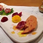 じどりや 穏座 - 淡海地鶏食べ尽くしコース。極上白レバー、脾臓、その他お刺身。2014.03.