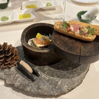 ラ・プラージュ - 南蛮海老のタルトレット、佐渡島黒豚のリエット