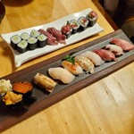 南柏 旬の鮮魚と四季の地酒 すしの磯一 - お寿司(握り10貫、巻物、仙台牛ザブトン握り)
