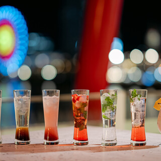 A wide variety of drinks including fruit teas and alcoholic beverages available