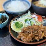Fujikyuu - 豚バラ甘辛炒め定食　うどん付き（冷or温）