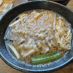 Tsukejiru Udon Tsuruya - 【2024.5.18(土)】お昼のセット（肉つけ汁うどん（270g）＋ソースカツ丼＋お新香）1,200円のスープ