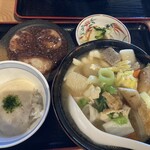 鞍手茶屋 - けんちんうどんセット、あんこ餅。¥1,550。