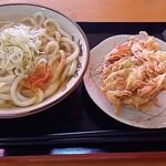 武村 - かけうどん中＋深谷ねぎ紅しょうが天(400円＋160円)